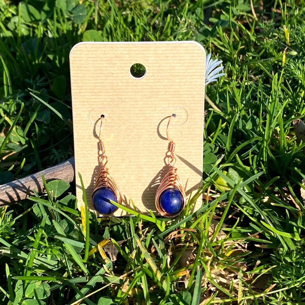 Herringbone Lapis Lazuli Dangle Earrings